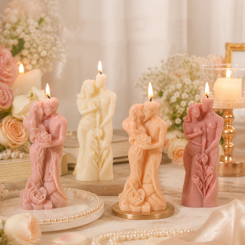 Candle Making Kits - DIY カップルアロマセラピーキャンドル作成キットシリコンモールドバレンタインデーの結婚式のギフトロマンチックな石膏粘土装飾品クラフトセット