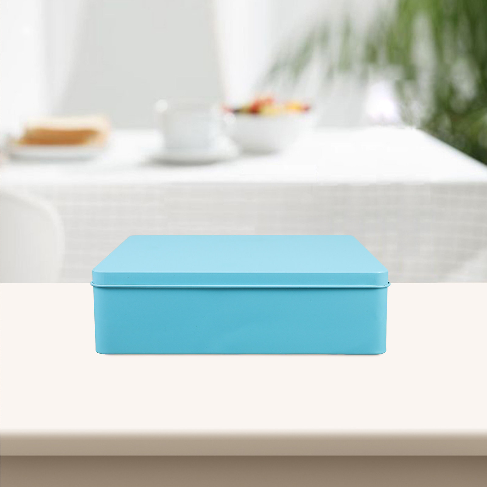 Tin Container Lid - 大型の装飾的なブリキ製収納ボックス。正方形のクッキー缶。密閉できる蓋付き。キッチンでのキャンディーの保管や、プレゼントの包装に最適。ピンク色。