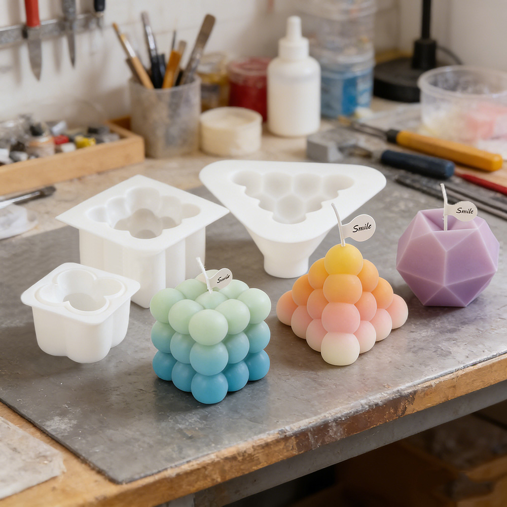Candle Making Kits - 3Dバブルキューブシリコンキャンドルモールドセット、幾何学模様ボールキャンドル作成キット、家の装飾、工芸品、手作りギフト用