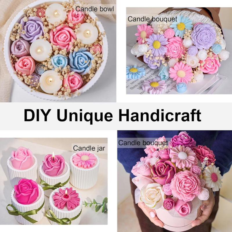 5フラワーキャンドルモールドセット、3D花柄シリコンキャンド - Candle Making Kits のレビューと価格