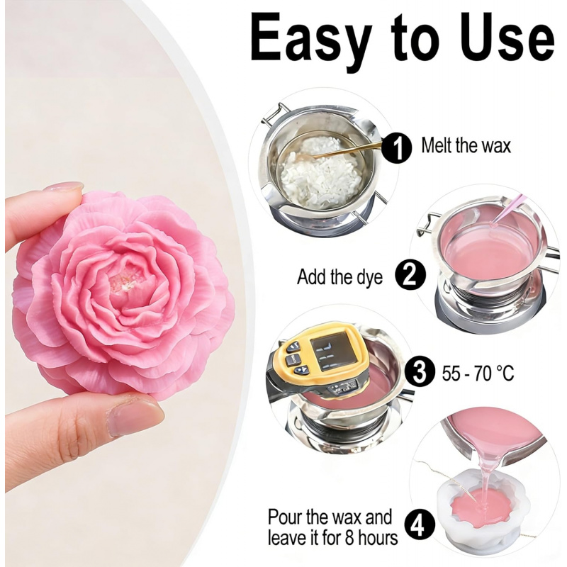5フラワーキャンドルモールドセット、3D花柄シリコンキャンド - Candle Making Kits のレビューと価格