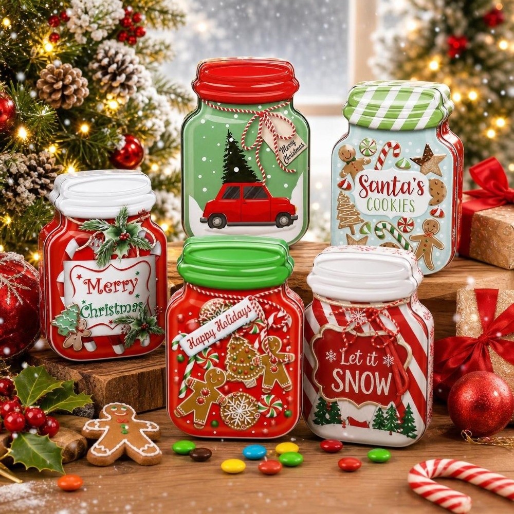 金属製クリスマス缶箱（蓋付き）ビスケット、チョコレート、クリ - Tin Container Lid のレビューと価格