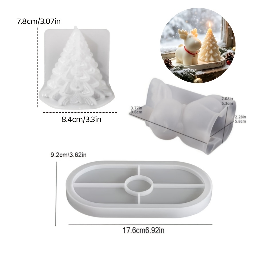 粘土シリコンモールド3点セット：クリスマス鹿、クリスマスツリ - Candle Making Kits のレビューと価格