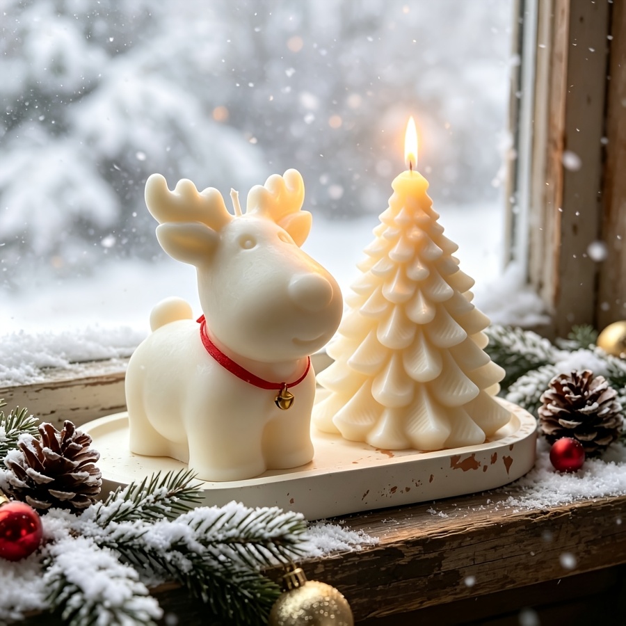 粘土シリコンモールド3点セット：クリスマス鹿、クリスマスツリ - Candle Making Kits のレビューと価格